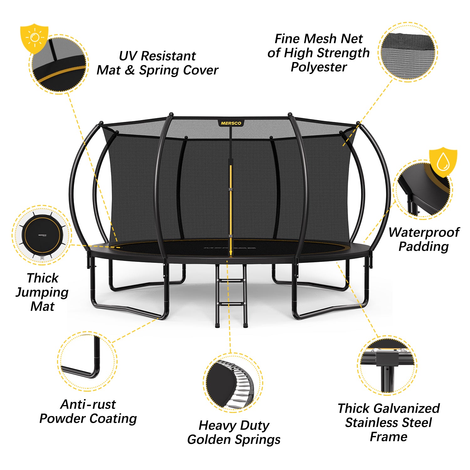 Mersco 14FT Trampoline for Kids with Ladder,Outdoor Recreational Trampolines with Enclosure Net,Jumping Trampoline SPACE for Kid Birthday and Festival Gift,Black