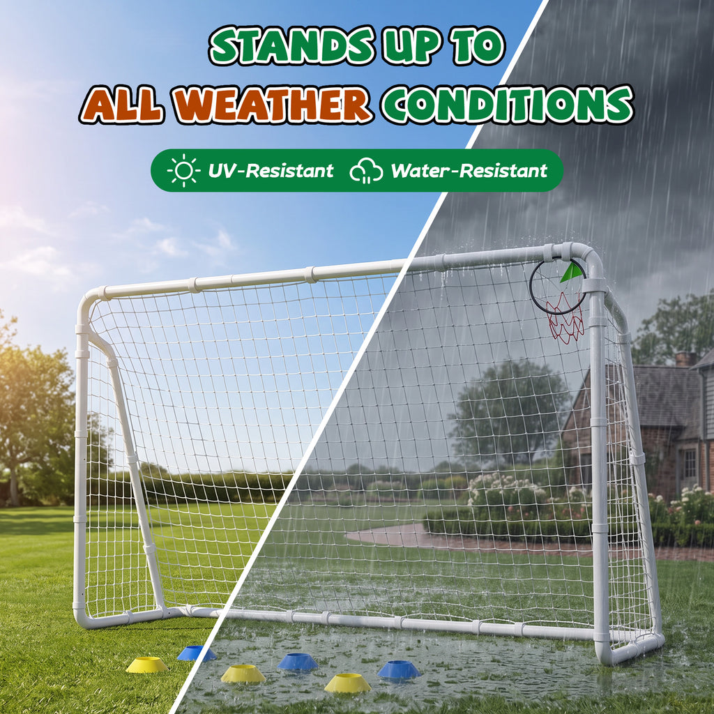 Mersco 10.5x6 FT Soccer Goal for Backyard,Heavy-Duty Metal Soccer Net,Outdoor Soccer Equipment Set, with 6 Soccer Cones & 5 Stakes, Soccer Goal for Kids and Adults,White