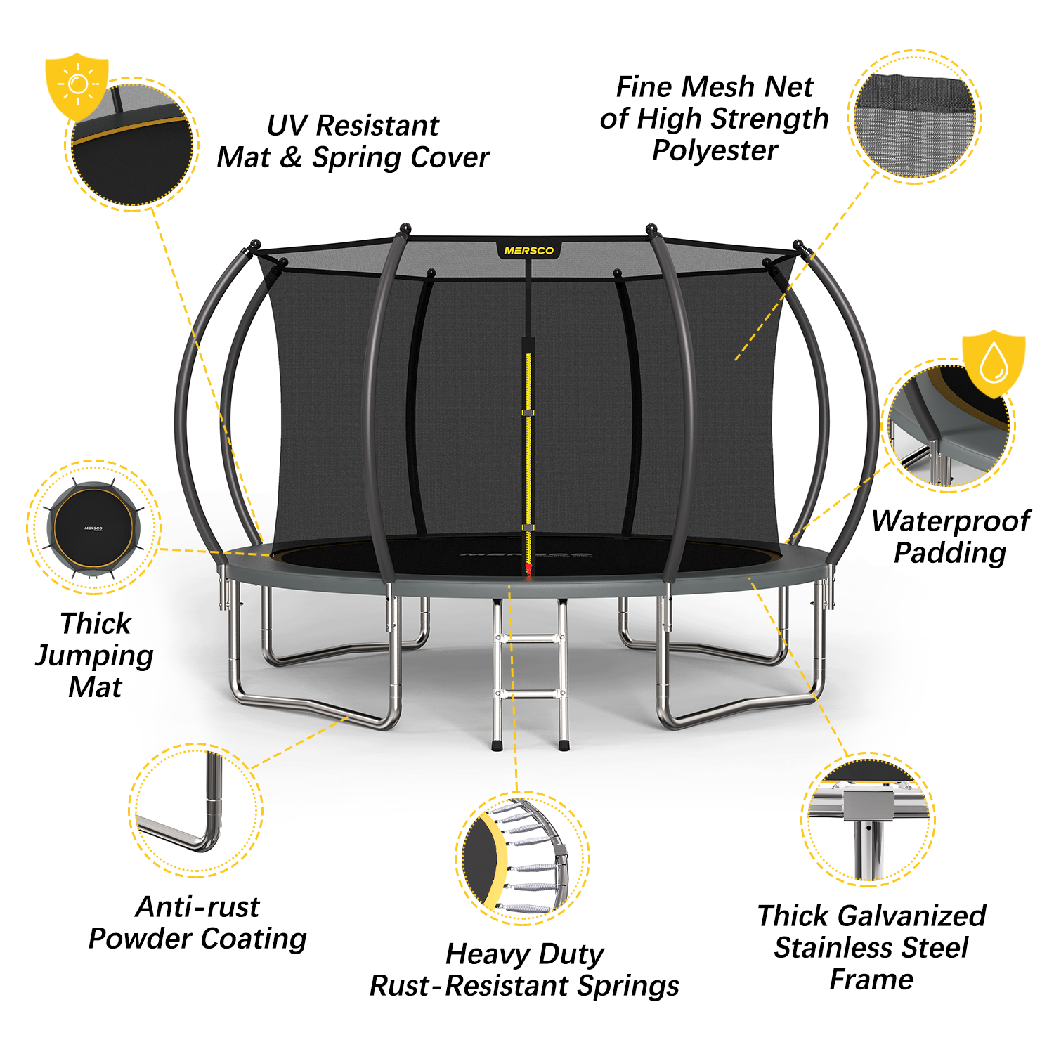 Mersco 10FT Trampoline for Kids with Ladder,Outdoor Recreational Trampolines with Enclosure Net,Jumping Trampoline SPACE for Kid Birthday and Festival Gift,Gray
