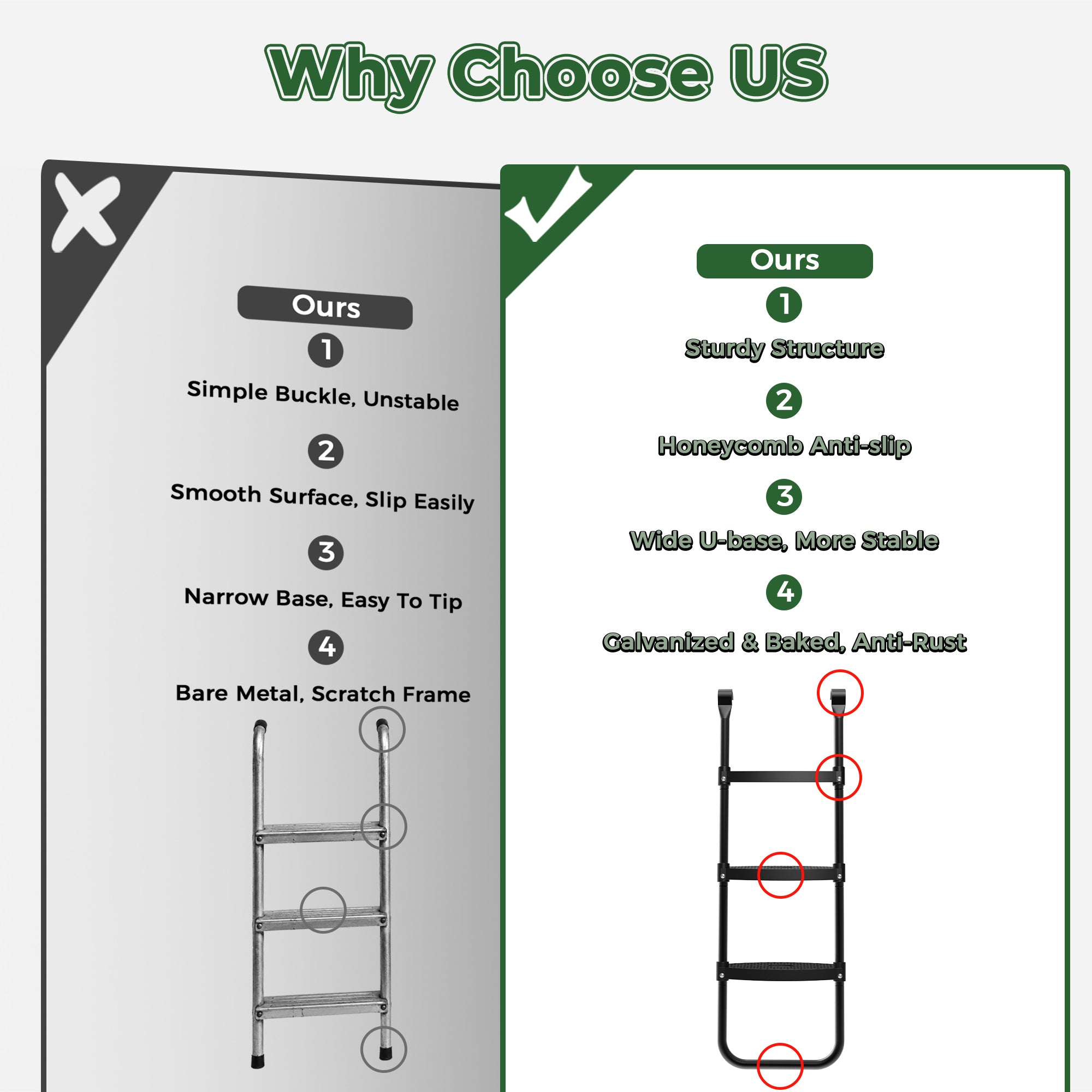Mersco Weather Resistant Galvanized Steel 3 Step Trampoline Ladder with Wide Skid-Proof Steps Trampoline Climbing Trampoline Safety Ladder with Anti-Slip for Kids,Essential Trampoline Accessories