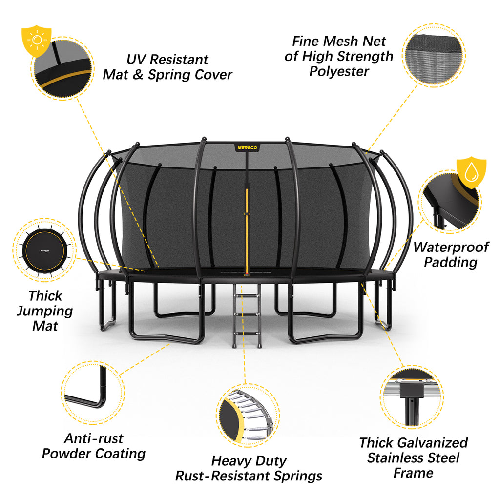 Kdymod Trampoline for Kids and Adults, 15 FT Backyard Recreational Trampoline with Enclosure Net and Ladder, Heavy Duty Rust-Resistant Steel Frame, No Gap Design, Gift for Kids Adults