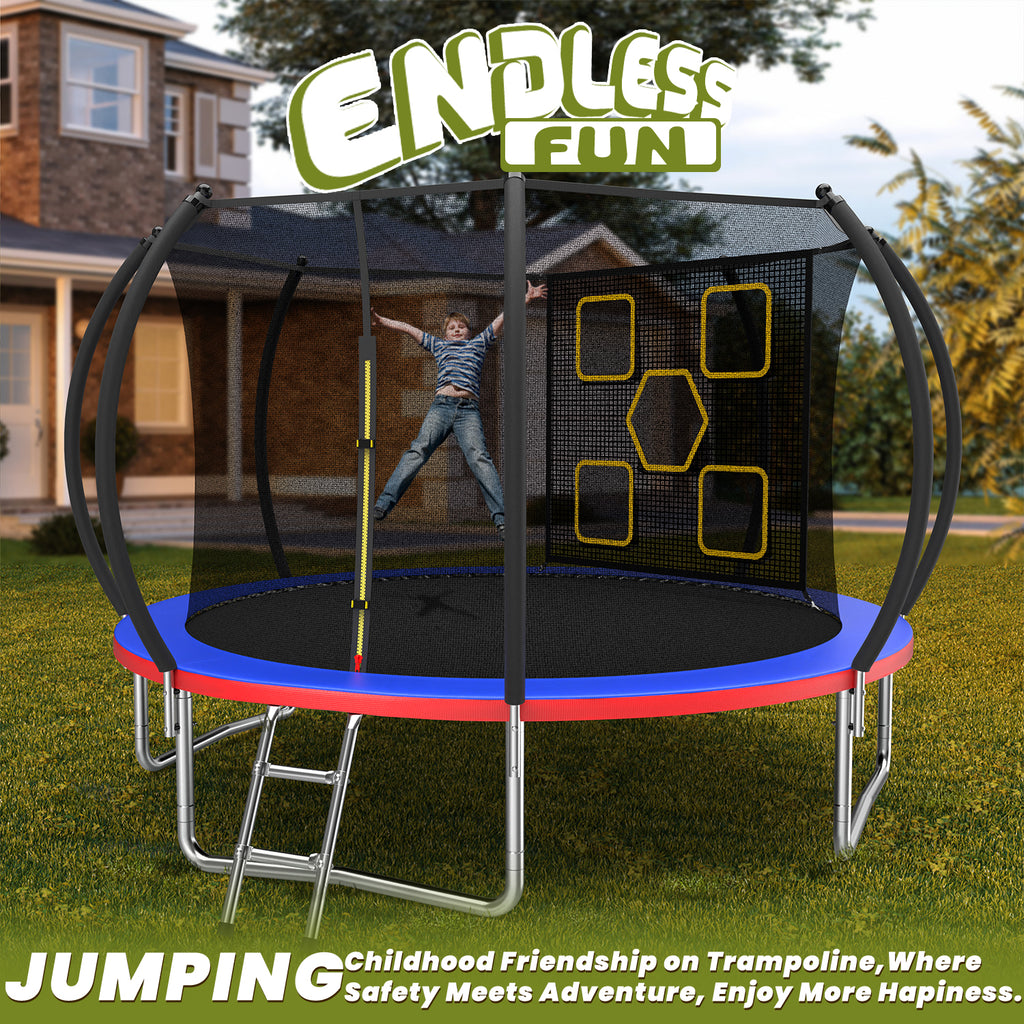Mersco 12FT Trampoline for Kids with Mulifunctional Target Cloth,Outdoor Recreational Trampolines with Enclosure Net and Ladder,Jumping Trampoline SPACE for Boys and Girls Birthday Gifts,Multicolor
