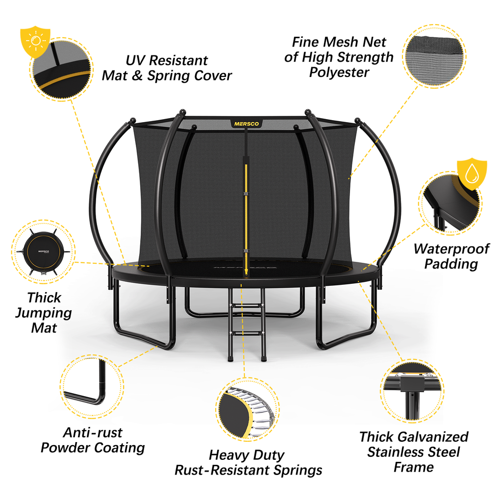 Mersco 10FT Trampoline for Kids with Ladder,Outdoor Recreational Trampolines with Enclosure Net,Jumping Trampoline SPACE for Kid Birthday and Festival Gift,Black