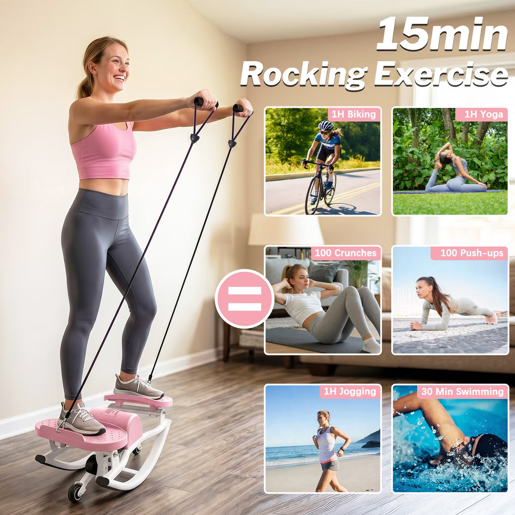 Kdymod Lateral Rocking Fitness Stepper, Low Impact Portable Exercise Stepper, Workout Machine, Rock Stepper Machine with Digital Monitor & Resistance Bands,Pink
