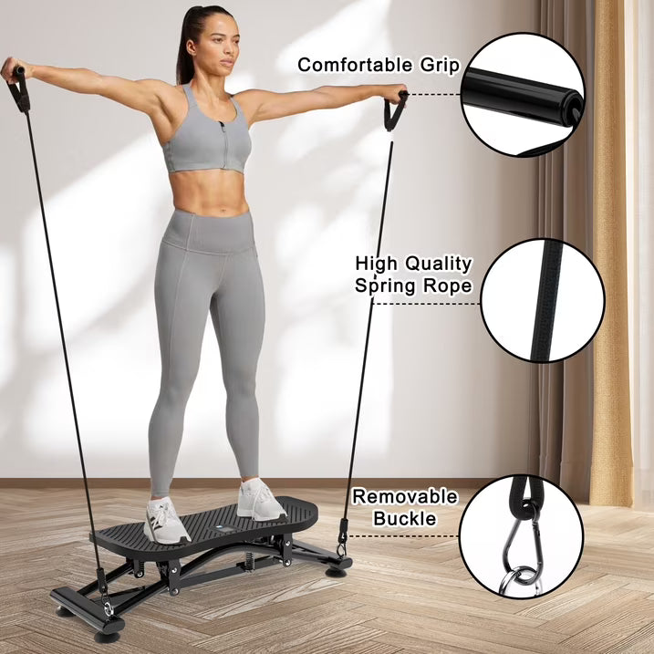 Kdymod Sliding Ski Simulator with Resistance Bands, Indoor Skiing Fitness Equipment for Home Gym, Non-Slip Base & Full-Body Cardio Training Machine for Core, Leg & Arm Workout, Black