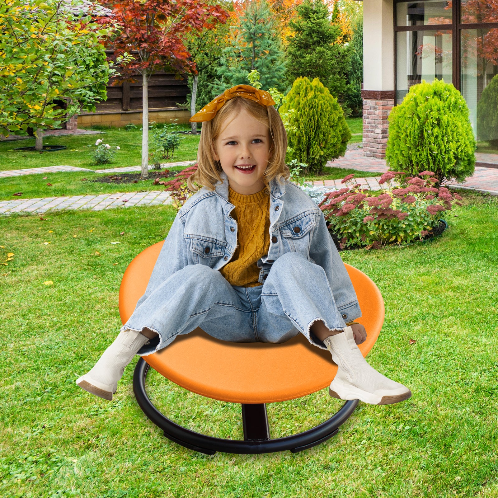 Cirui 360° Swivel Sensory Spin Chair for Kid with Autism, Sensory Spinning Chair, CKids Sensory Toy Chair with Non Slip Spinning Seat,Toddler Sit for Coordination Balance Focus Training,Orange