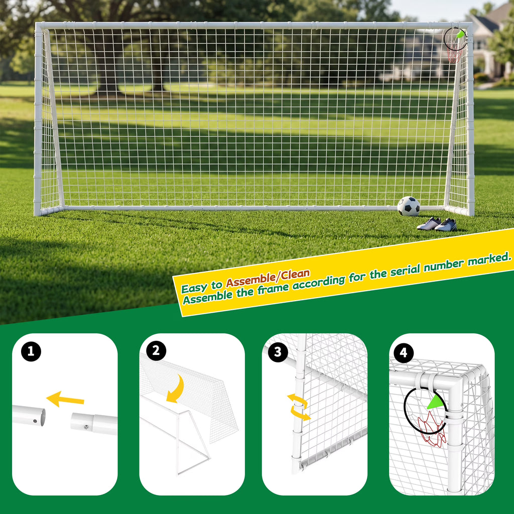 Kdymod 16×7 FT Portable Soccer Goal for Backyard, Easy Assembly Outdoor Soccer Goal Set for Kids and Adults (White)