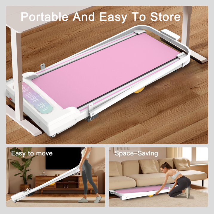 Kdymod 2 in 1 Foldable Treadmill with LED Display & Remote,Walking Treadmill Jogging Machine with Handle Bar & Incline,Under Desk Walking Pad for Home Office,Pink