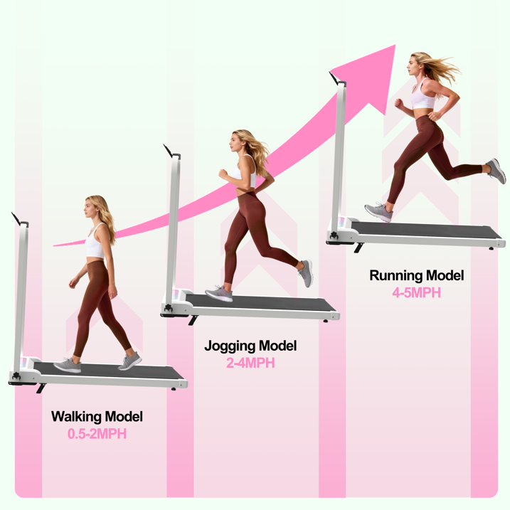 Kdymod Foldable Treadmill with Vibration Function,2 in 1 Walking Treadmill with Handle Bar & Incline,Under Desk Walking Pad with LED Display & Remote,300 Lbs Capacity,White