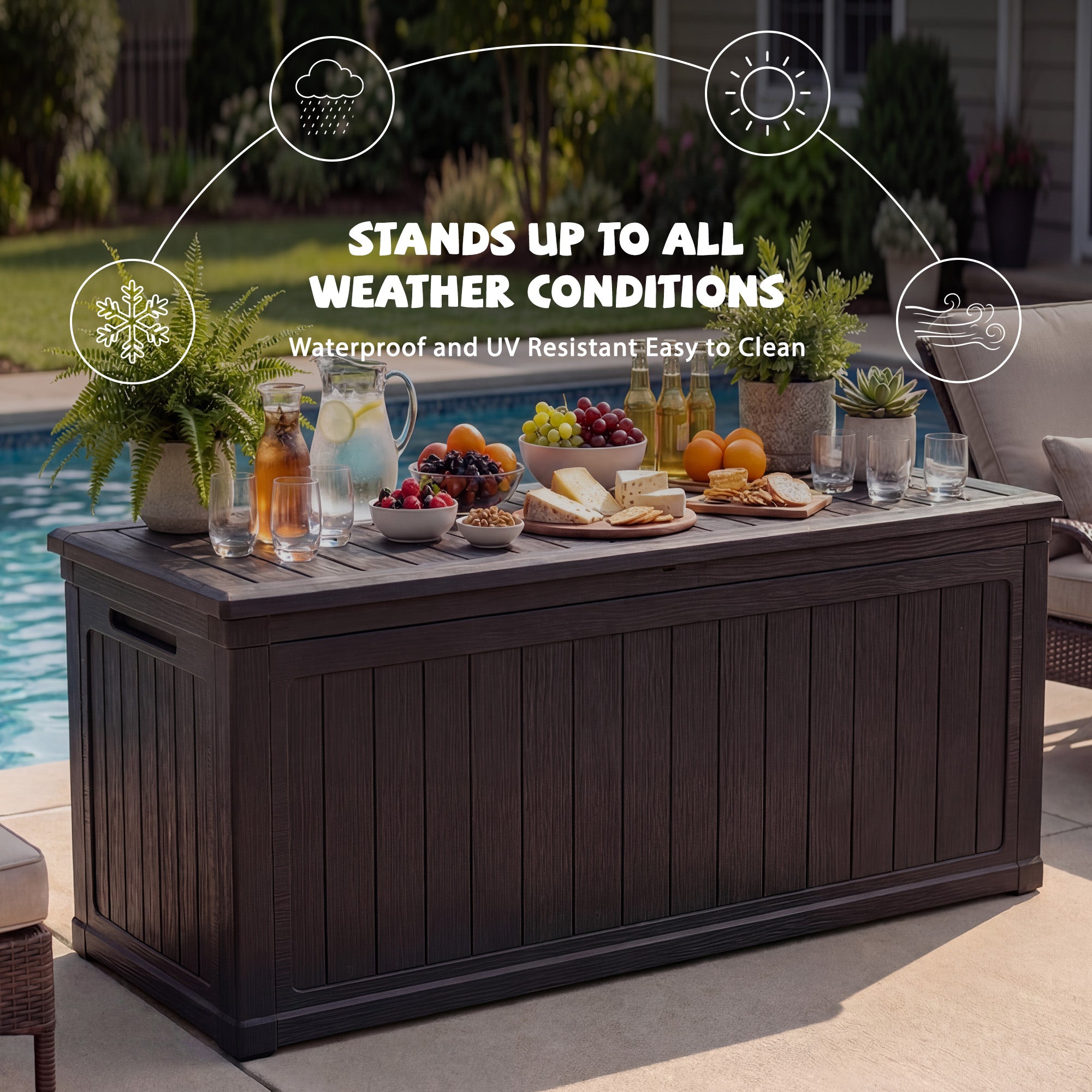 Mersco 260 Gallon Large Deck Box,Lockable Resin Outdoor Indoor Storage Box with Hundles,Waterproof UV Resistant Outside Deck Box for Patio Furniture Cushions, Pool Float,Garden Tool,Black