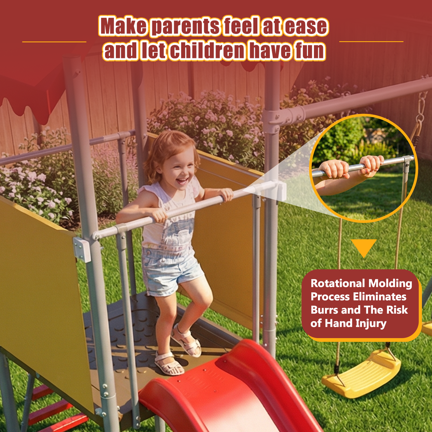 Mersco Metal Treehouse Swing Set with Slide,Heavy Duty Swing A-Frame Stand with 2 Belt Swings,Treehouse Slide with UV Resistant Canopy and Ladder,Outdoor Playset Slide Swing Set for Backyard