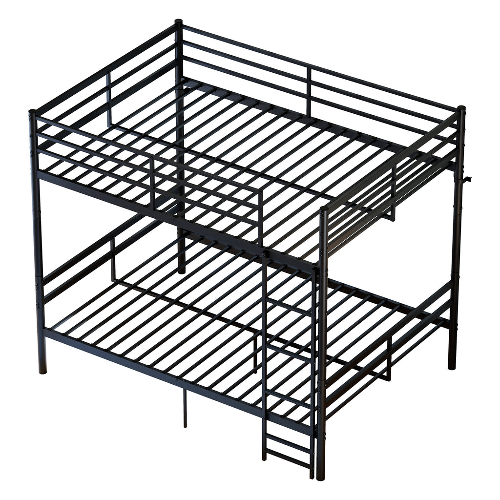 Kdymod Full over Full Metal Bunk Bed with Storage, Converts to 2 Separate Beds, Heavy-Duty & Space-Saving Bed Frame with Built-in Ladder & Safety Guardrail, Black