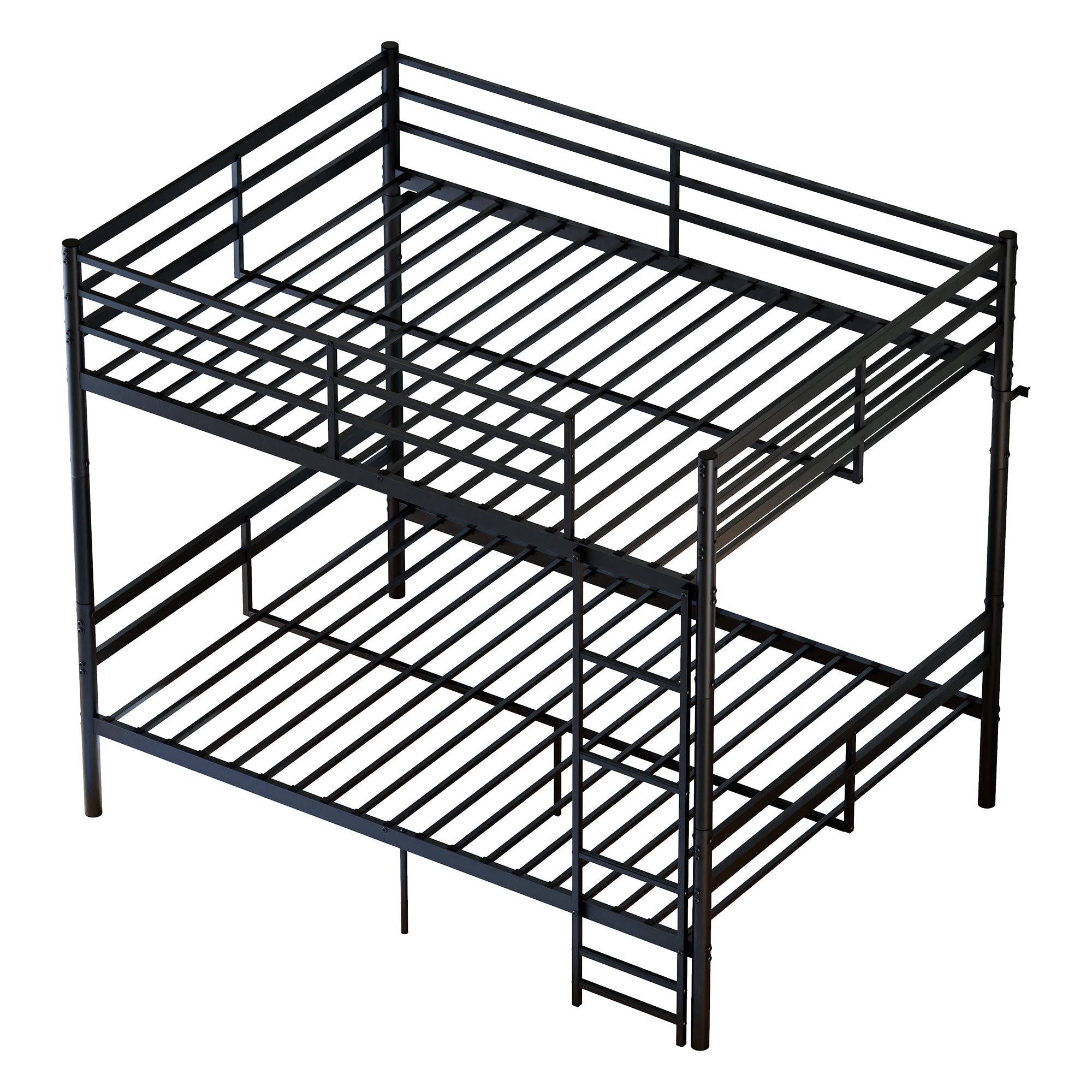 Kdymod Full over Full Metal Bunk Bed with Storage, Converts to 2 Separate Beds, Heavy-Duty & Space-Saving Bed Frame with Built-in Ladder & Safety Guardrail, Black