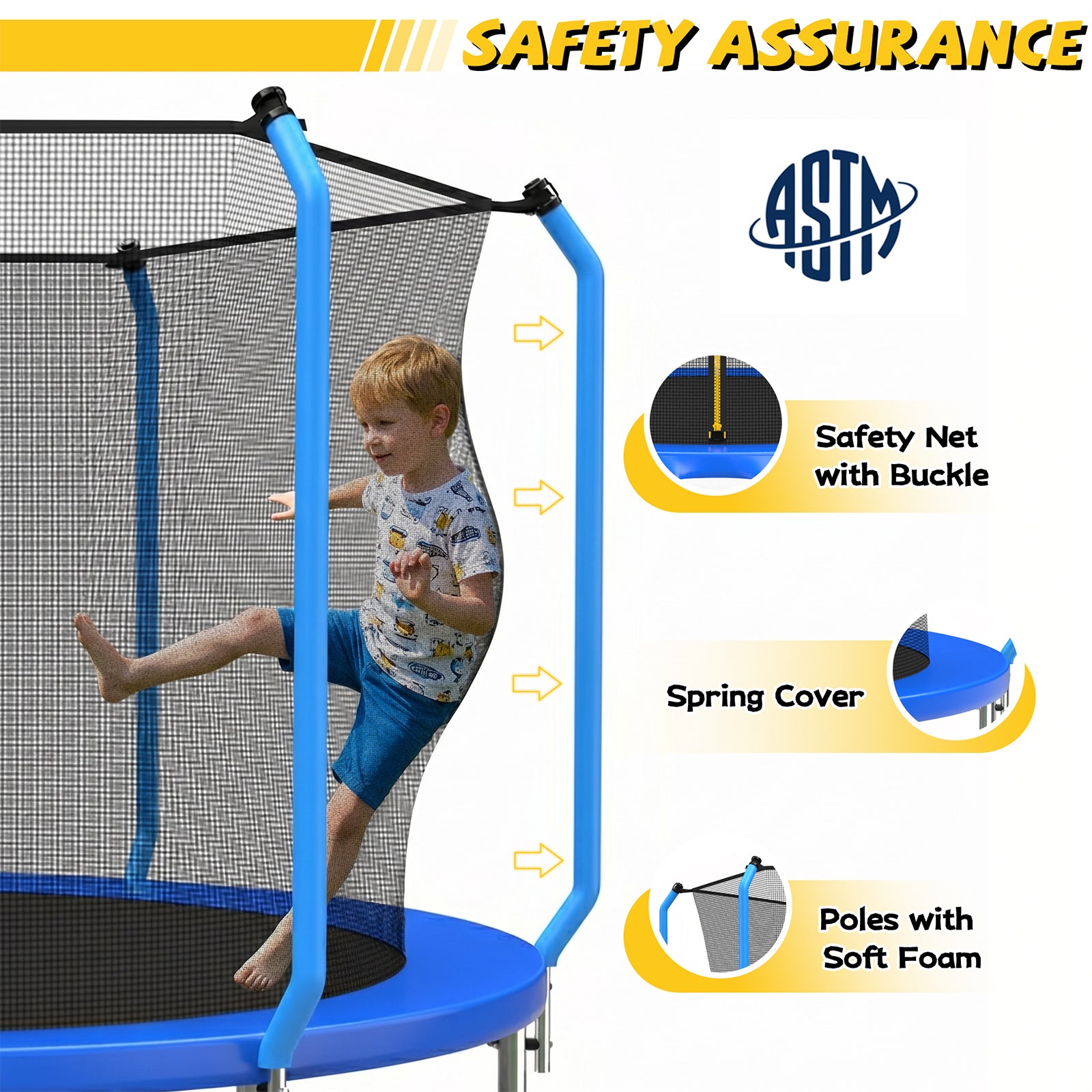 Mersco 10ft Trampoline for Kids and Adults,No-Gap Design Outdoor Trampoline with Basketball Hoop,Enclosure Net and Ladder,Jumping Trampoline SUPER for Boys and Girls Birthday Gift,Blue