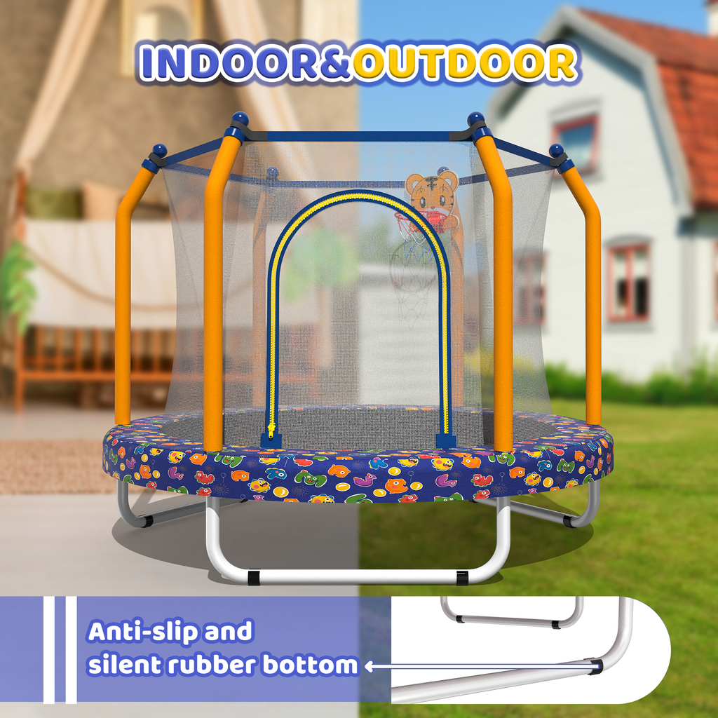 Mersco 55 inch Toddler Trampoline,Mini Trampoline for Kids with Enclosure and Basketball Hoop,Indoor and Outdoor Small Trampoline with Boxing Bag,Adjustable Gym Bar,Gifts for Boys & Girls,Orange
