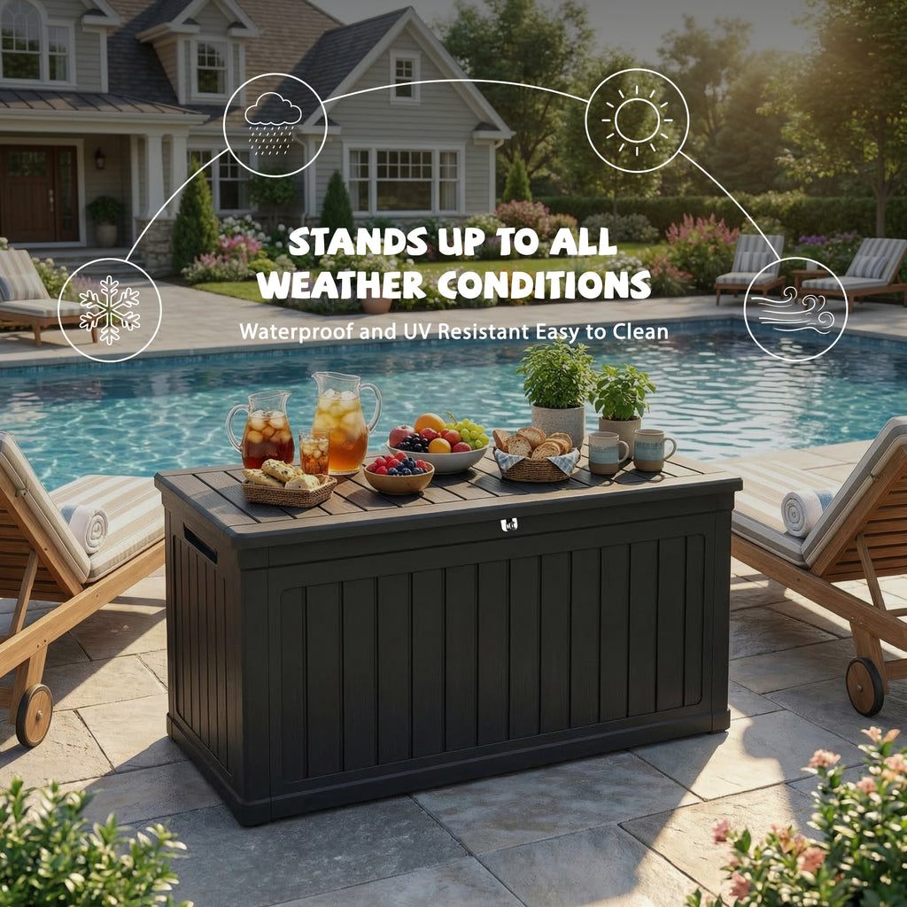 Mersco 230 Gallon Large Deck Box,Lockable Resin Outdoor Indoor Storage Box with Hundles,Waterproof UV Resistant Outside Deck Box for Patio Furniture Cushions, Pool Float,Garden Tool,Black