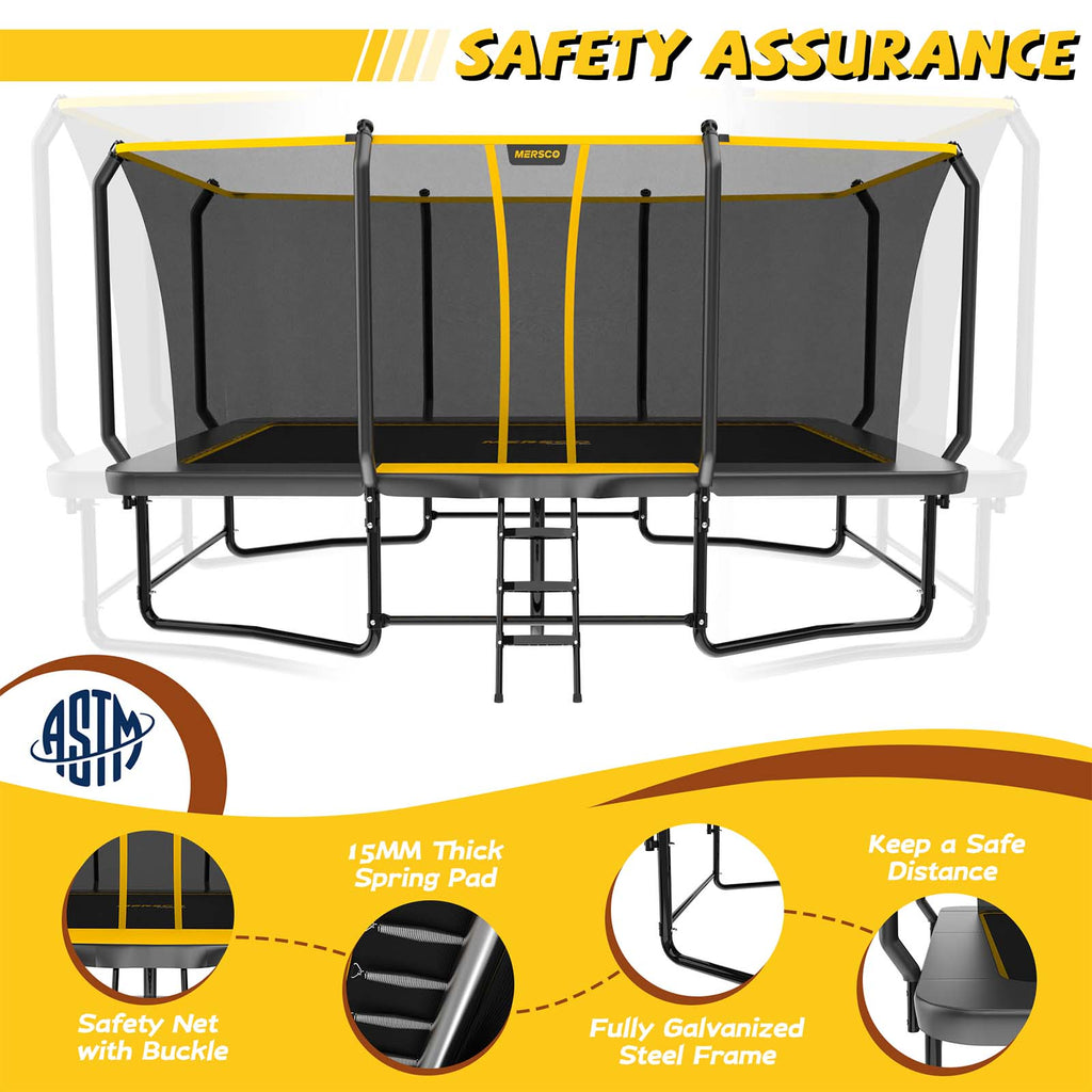 Mersco 9x15FT Kids Adults Trampoline, Heavy Duty Outdoor Trampoline with Safety Enclosure Net and Upgraded Ladder for Backyard Family Fun, Fitness Trampoline MAX