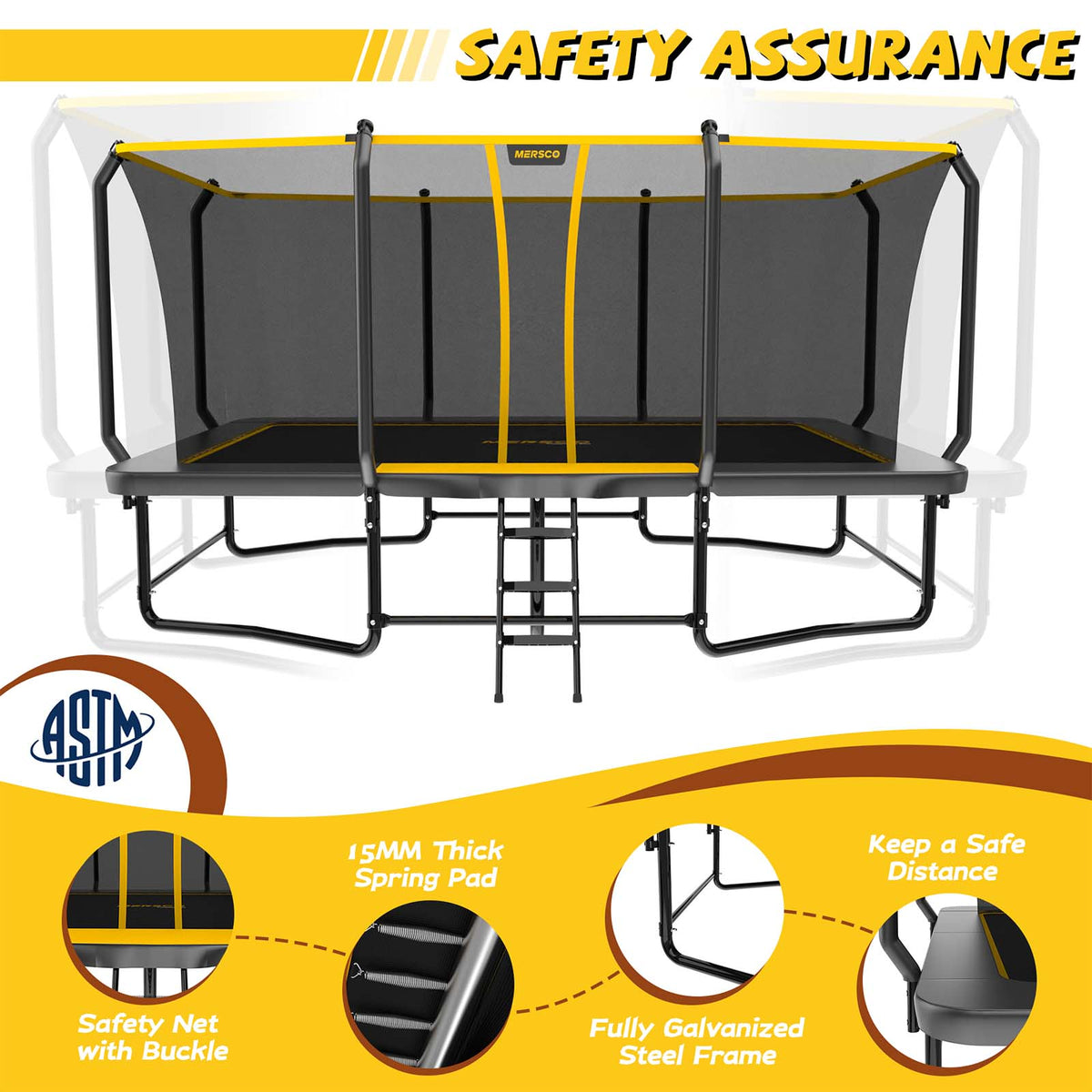 Mersco 9x15FT Kids Adults Trampoline, Heavy Duty Outdoor Trampoline with Safety Enclosure Net and Upgraded Ladder for Backyard Family Fun, Fitness Trampoline MAX