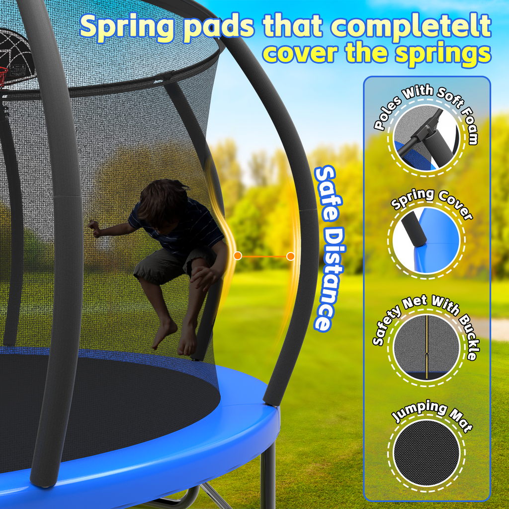 Mersco 14FT Heavy Duty Trampoline with Enclosure Net & Swing Set Outdoor Big Trampoline for Backyard, Kids Trampoline with Basketball Hoop, 1320LBS Capacity (Blue)