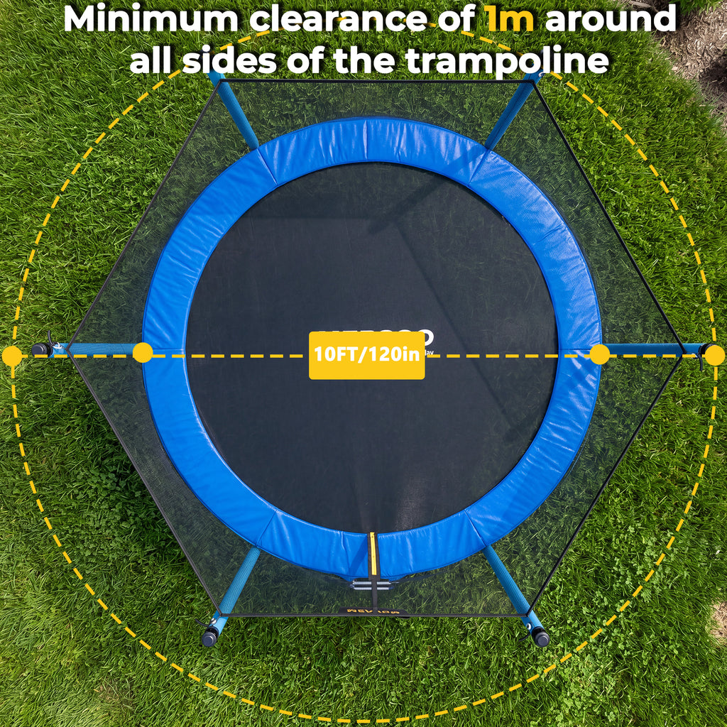 Mersco 10ft Trampoline for Kids,Outdoor Trampoline with Enclosure Net and Ladder,Upright-Poled Backyard Trampoline PLAY for Family Fun,Jumping Trampoline fo Birthday Gifts,Blue