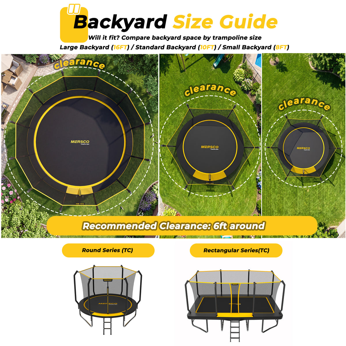 Mersco 16FT Kids Trampoline, Heavy Duty Outdoor Trampoline with Safety Enclosure Net and Upgraded Ladder for Backyard Family Fun, Jumping Trampoline SUPER