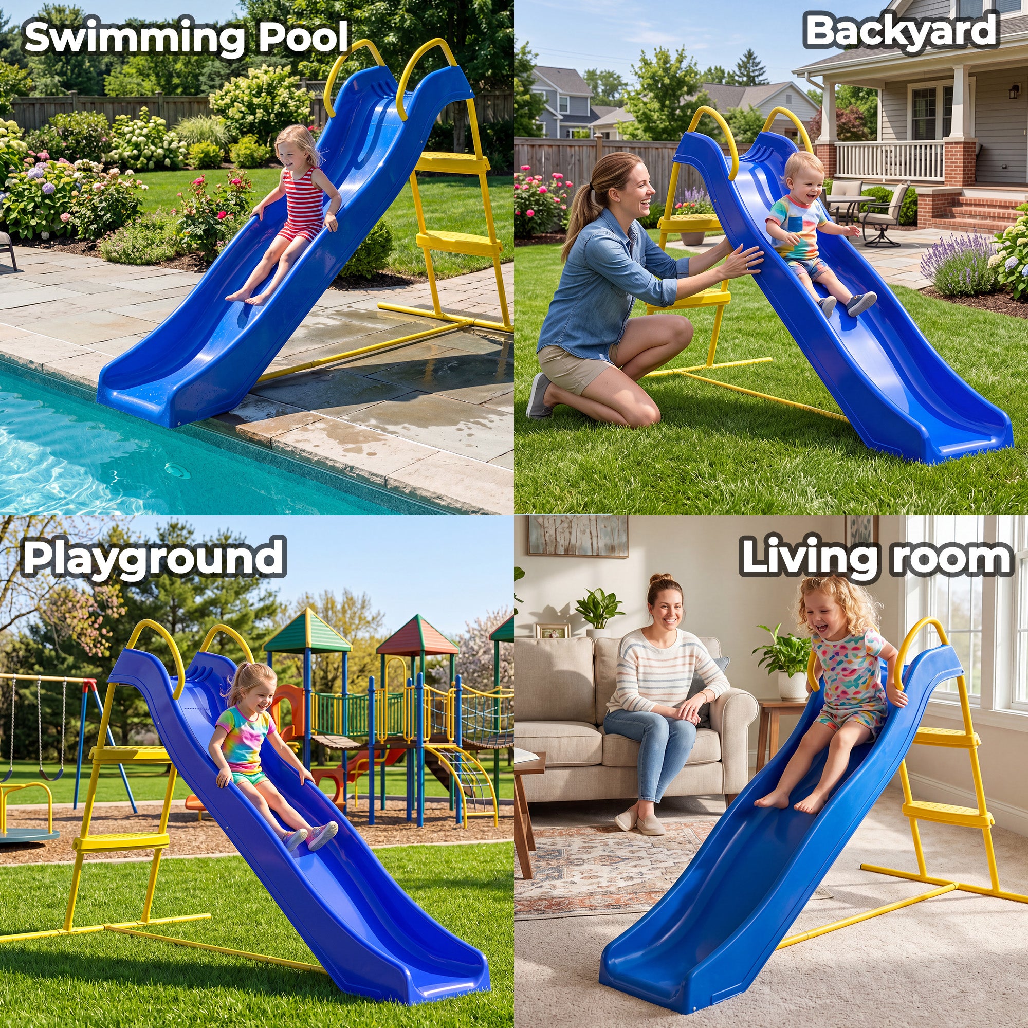 Mersco Kid Outdoor Indoor Slide,Water Slides for Backyard with Water Pipe & 5 Anchors,Playground Freestanding Slide Equipment for Boys and Girls Birthday Gifts,Blue