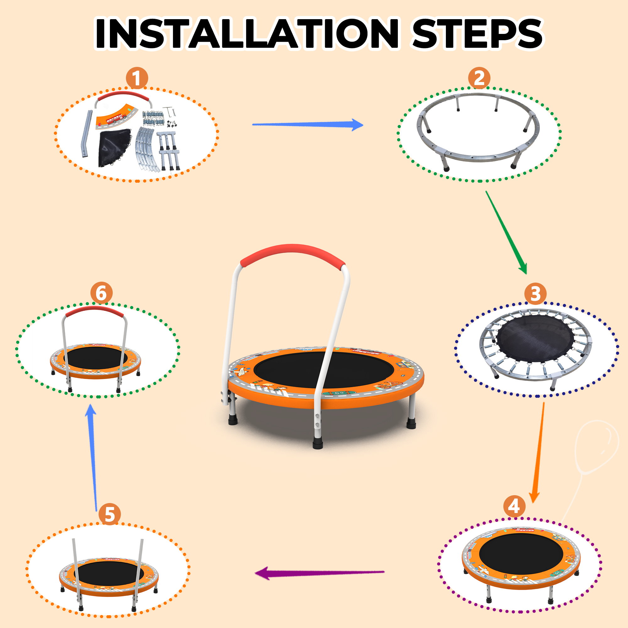 Mersco 36" Kids Trampoline for Toddlers,Indoor & Outdor Trampoline with Handle for 2+ Years Kids,Baby Toys Gifts for Boys Girls, Birthday, Orange