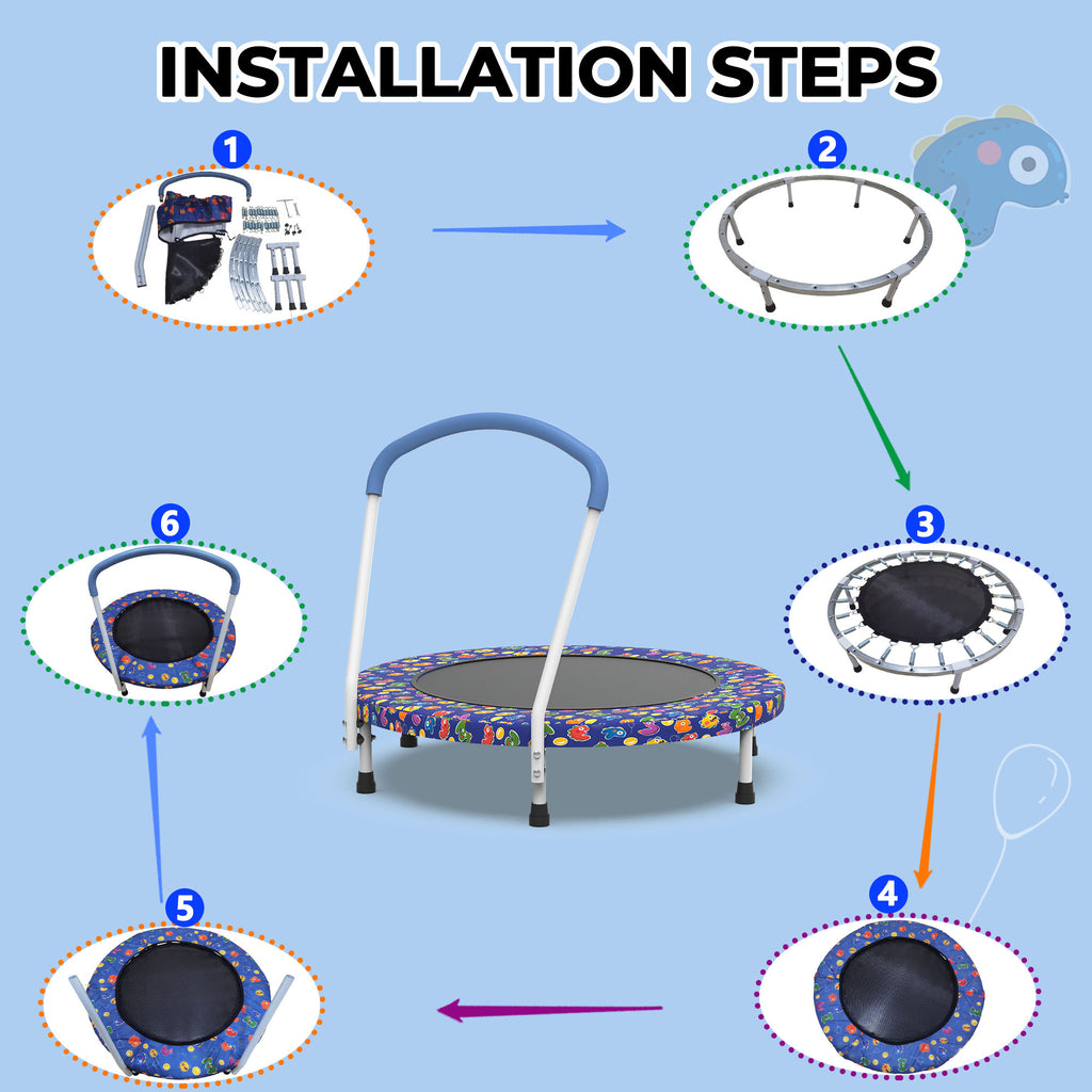 Mersco 36" Trampoline for Kids Indoor Trampoline with Handle for 2+ Years Kids Print