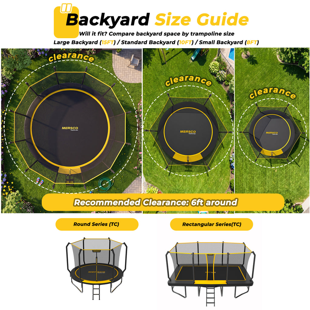 Mersco 15FT Kids Trampoline, Heavy Duty Outdoor Trampoline with Safety Enclosure Net and Upgraded Ladder for Backyard Family Fun, Jumping Trampoline SUPER