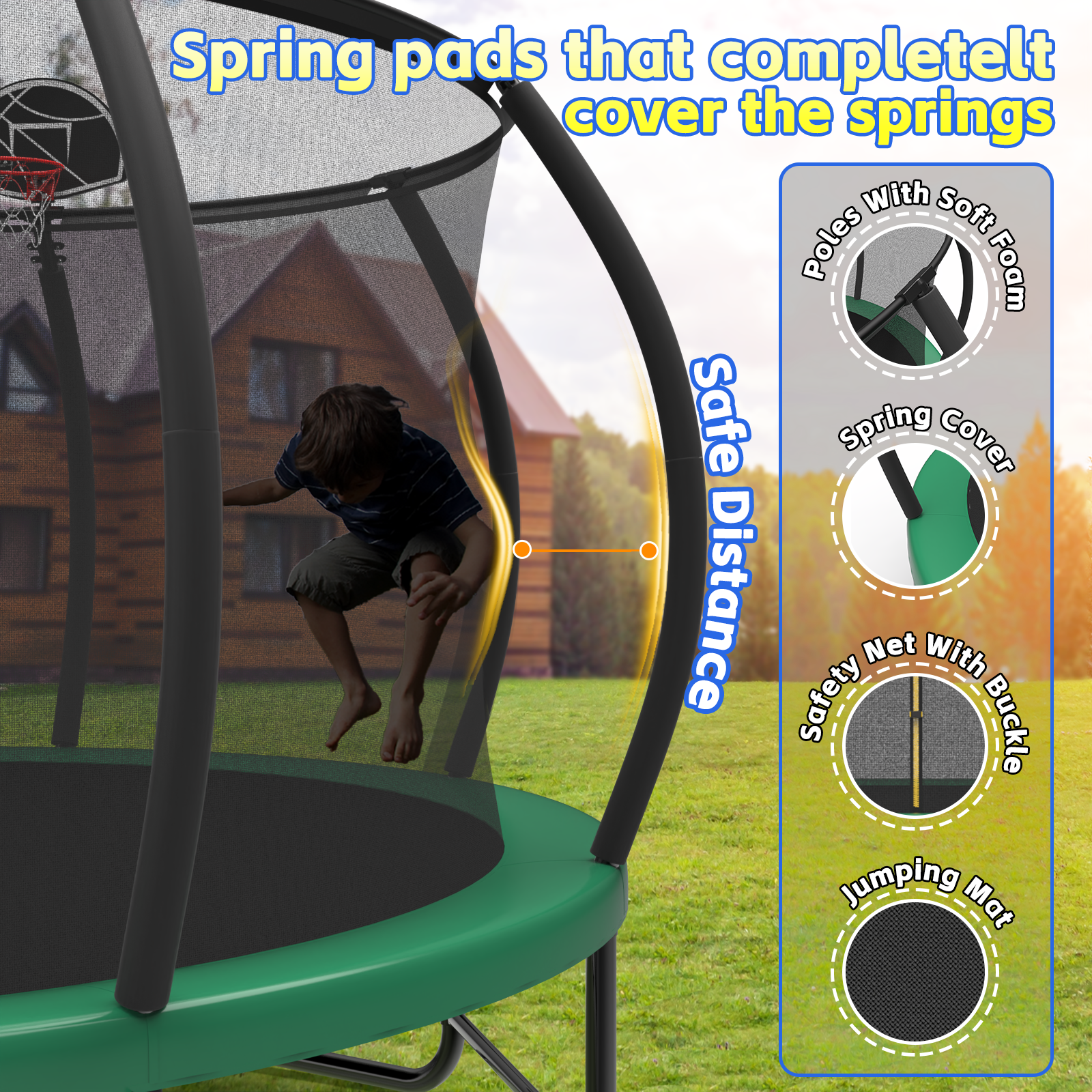 Mersco 12FT Heavy Duty Trampoline with Enclosure Net & Swing Set Outdoor Big Trampoline for Backyard,Kids Trampoline with Basketball Hoop,1320LBS Capacity,Birthday & Holiday Gifts for Kids,Green