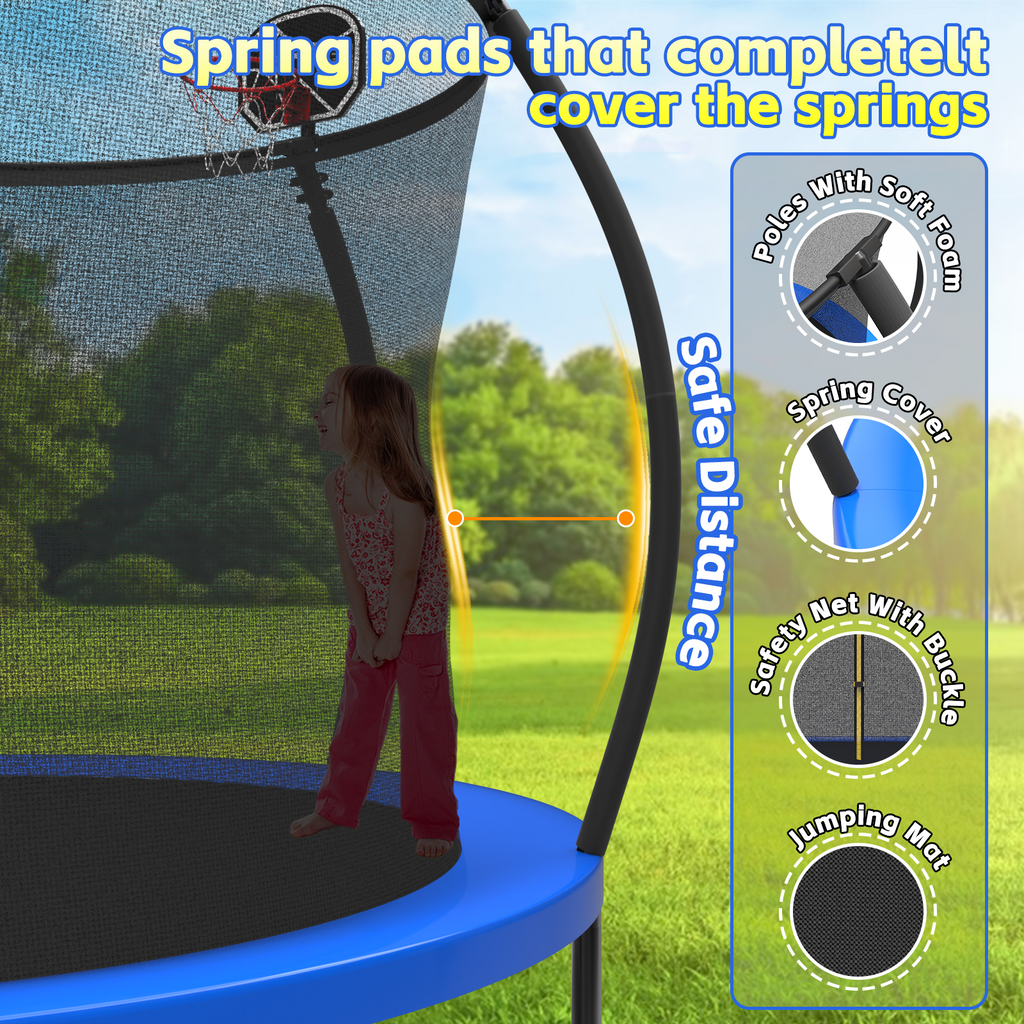 Mersco 10FT Heavy Duty Trampoline with Enclosure Net ,Swing Set Outdoor Big Trampoline for Backyard, Kids Trampoline with Basketball Hoop,Kids Birthday and Festival Gifts,Blue
