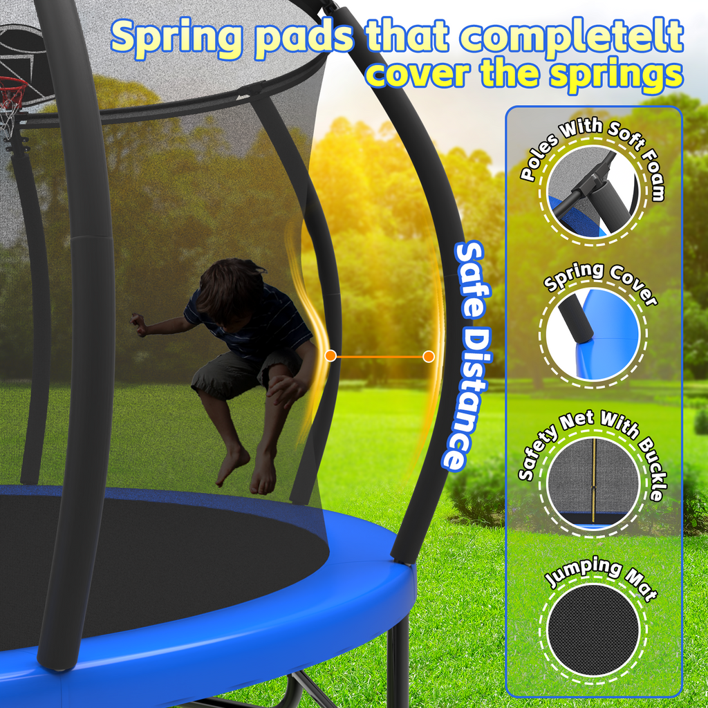 Mersco 15FT Heavy Duty Trampoline with Enclosure Net ,Swing Set Outdoor Big Trampoline for Backyard, Kids Trampoline with Basketball Hoop, Kids Birthday and Festival Gifts,Blue