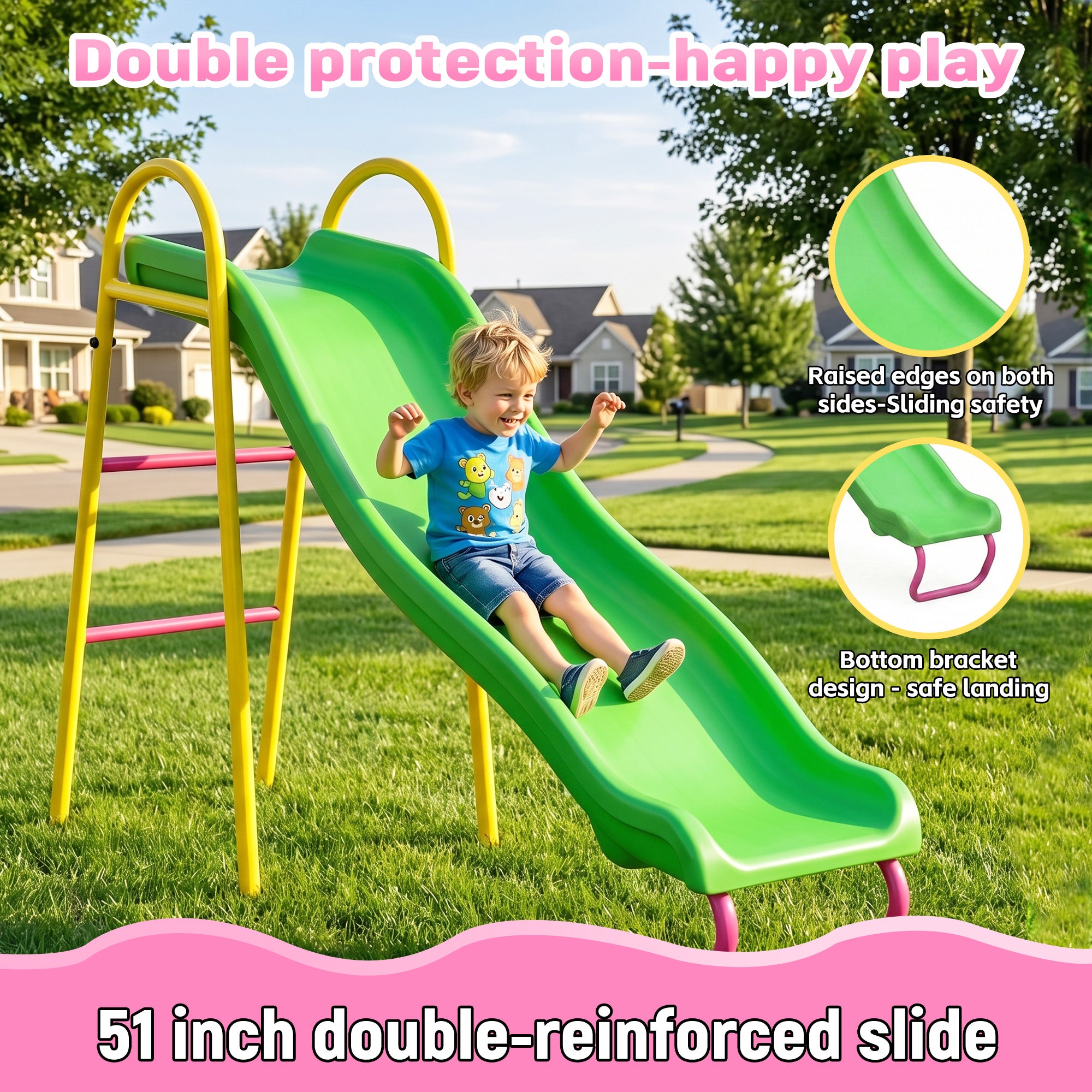 Mersco 3-in-1 Swing Set for Backyard with Slide, Swing Heavy Duty 440lbs Metal Outdoor Swing Stand, Contain 1 Saucer 32" and 1 Belt Seat 26.2" ,Slide for Playground, Backyard Playset