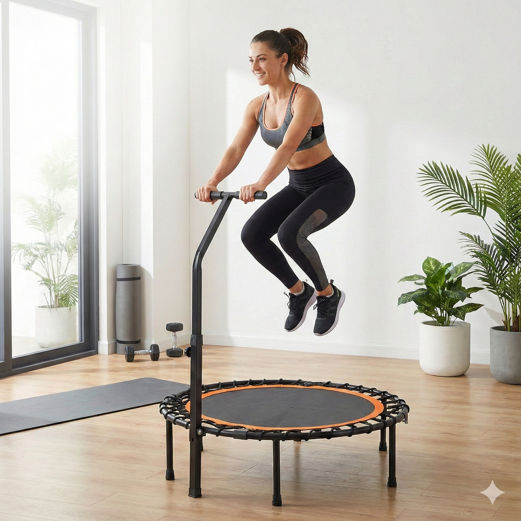Mersco 40'' Foldable Mini Sports trampoline,450LBS Rebounder Trampoline for Home Gym,Cardio & Strength Training,Fitness Trampoline with Adjustable Handle, Stable & Quiet, Indoor Outdoor, Black