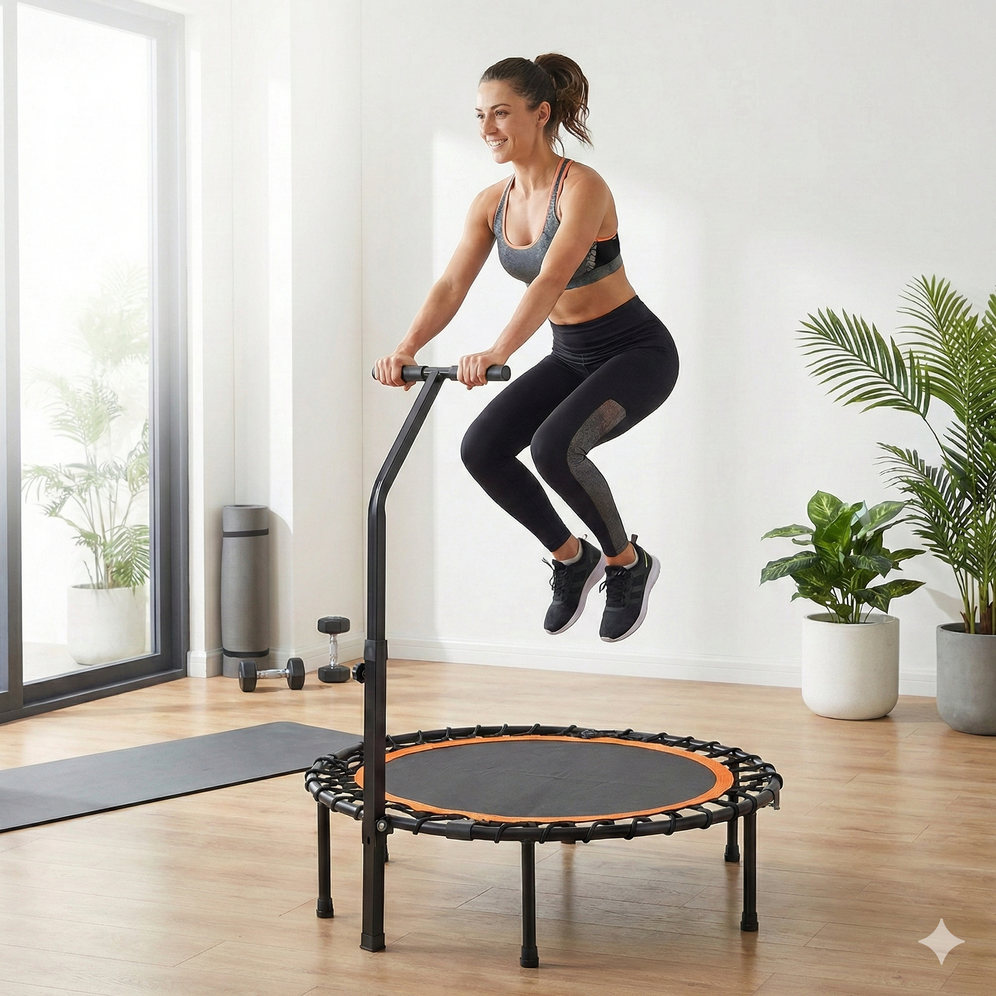 Mersco 40'' Foldable Mini Sports trampoline,450LBS Rebounder Trampoline for Home Gym,Cardio & Strength Training,Fitness Trampoline with Adjustable Handle, Stable & Quiet, Indoor Outdoor, Black