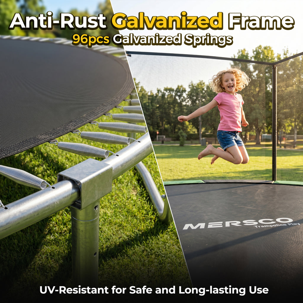 Mersco 15FT Trampoline PLAY Heavy Duty Outdoor Trampoline for Kids, Backyard Trampoline with Enclosure Net for Family Fun,Jumping Trampoline for Boys and Girls Birthday Gift,Green