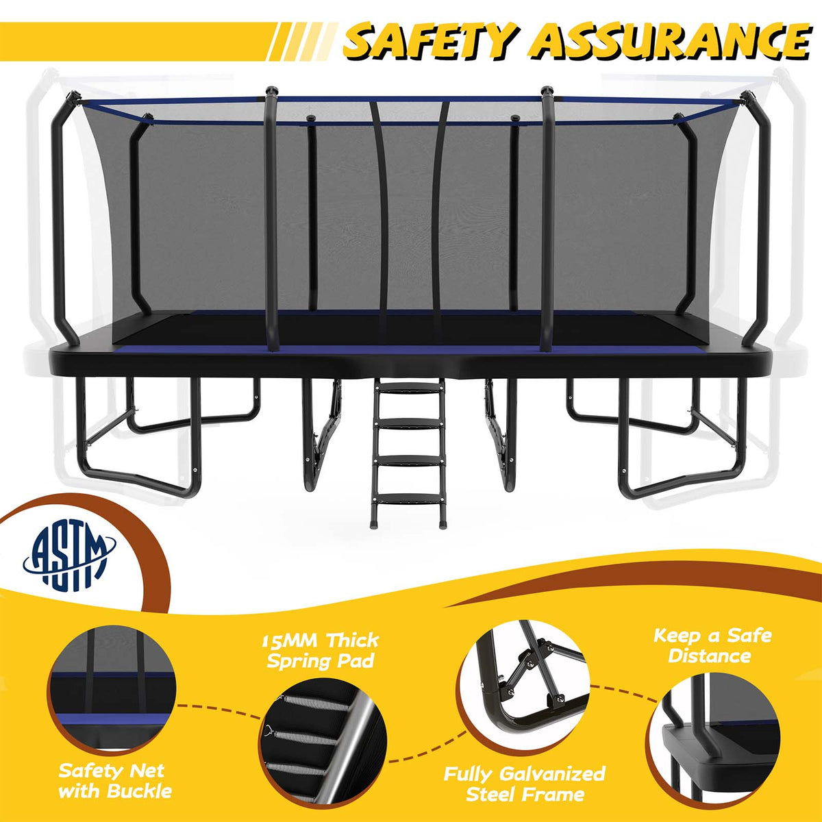 Mersco 12x18FT Kids Adults Trampoline, Heavy Duty Outdoor Trampoline with Safety Enclosure Net and Upgraded Ladder for Backyard Family Fun, Fitness Trampoline MAX