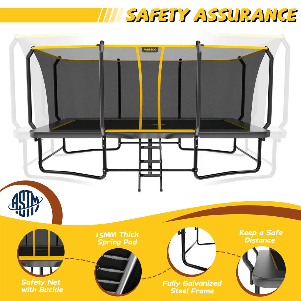 Mersco 10x17FT Kids Adults Trampoline, Heavy Duty Outdoor Trampoline with Safety Enclosure Net and Upgraded Ladder for Backyard Family Fun, Fitness Trampoline MAX