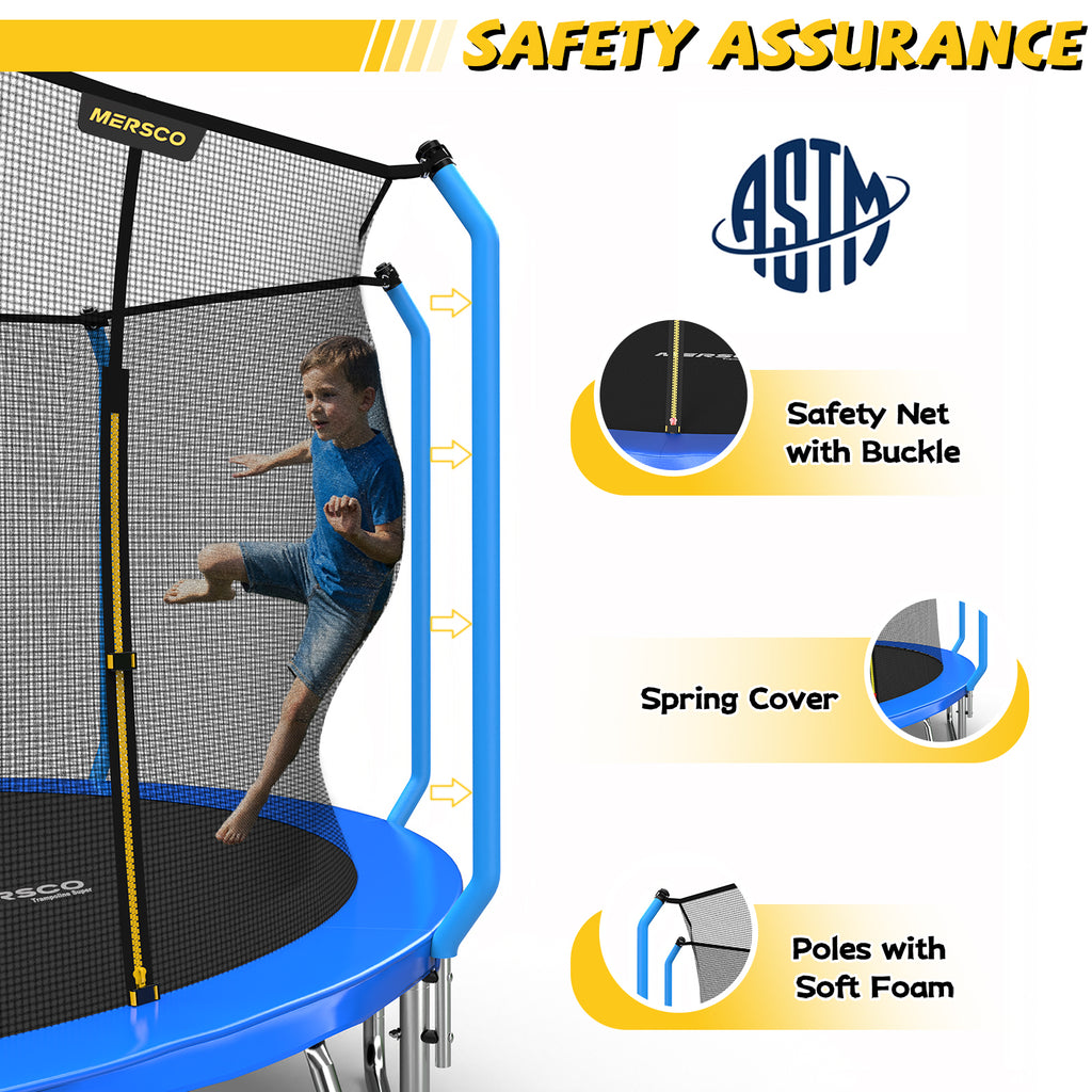 Mersco 12ft Trampoline for Kids and Adults,No-Gap Design Outdoor Trampoline with Basketball Hoop,Enclosure Net and Ladder,Jumping Trampoline SUPER for Boys and Girls Birthday Gift,Blue