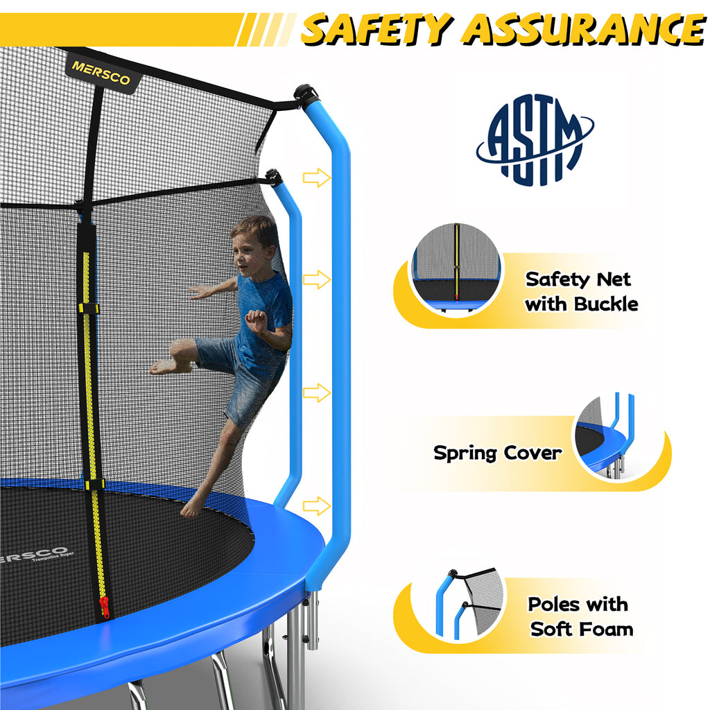 Mersco 14ft Trampoline for Kids and Adults,No-Gap Design Outdoor Trampoline with Basketball Hoop,Enclosure Net and Ladder,Jumping Trampoline SUPER for Boys and Girls Birthday Gift,Blue