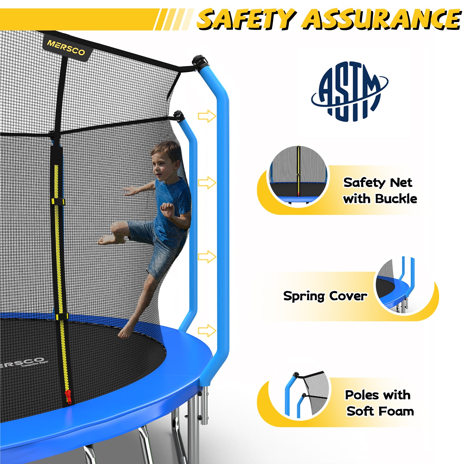 Mersco 14ft Trampoline for Kids and Adults,No-Gap Design Outdoor Trampoline with Basketball Hoop,Enclosure Net and Ladder,Jumping Trampoline SUPER for Boys and Girls Birthday Gift,Blue