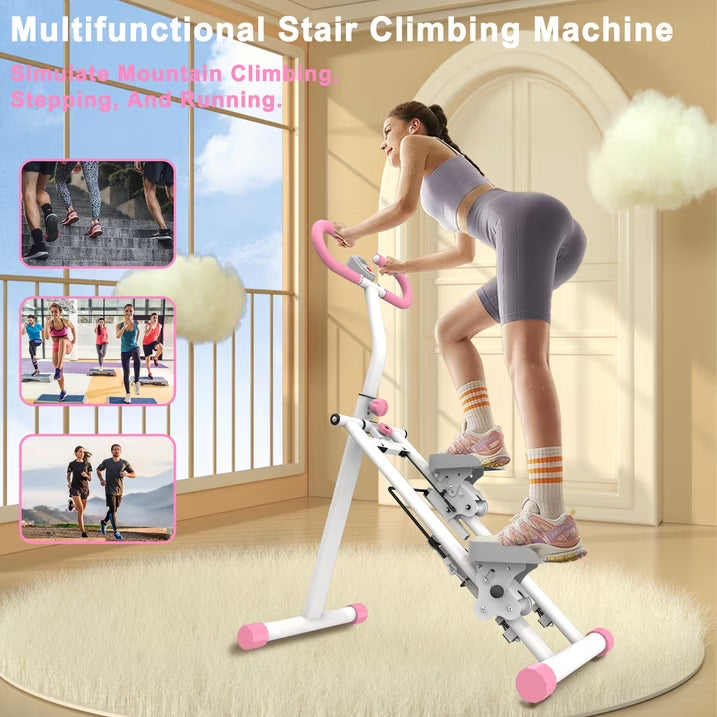 Kdymod Stair Stepper for Home with Adjustable Handlebar, Vertical Climber Workout Machine for Full-Body Exercise, Compact Foldable & Stable Frame ,Pink
