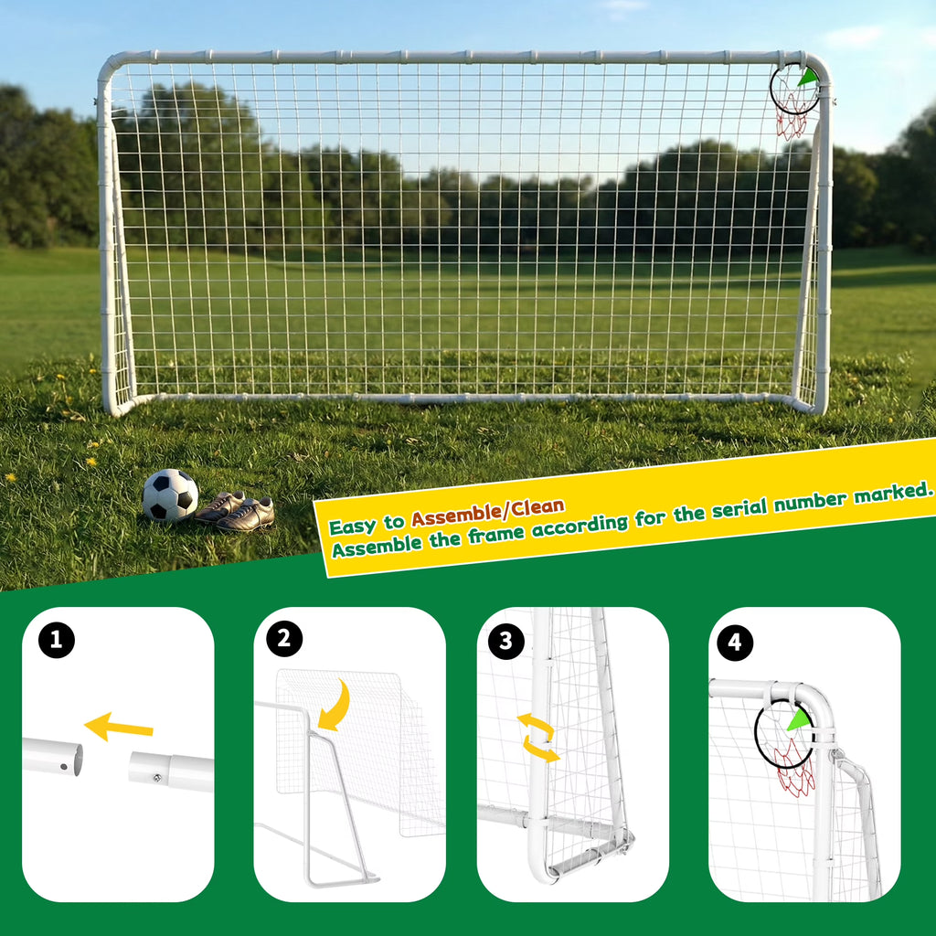 Kdymod 12×6 FT Portable Soccer Goal for Backyard, Easy Assembly Outdoor Soccer Goal Set for Kids and Adults (White)