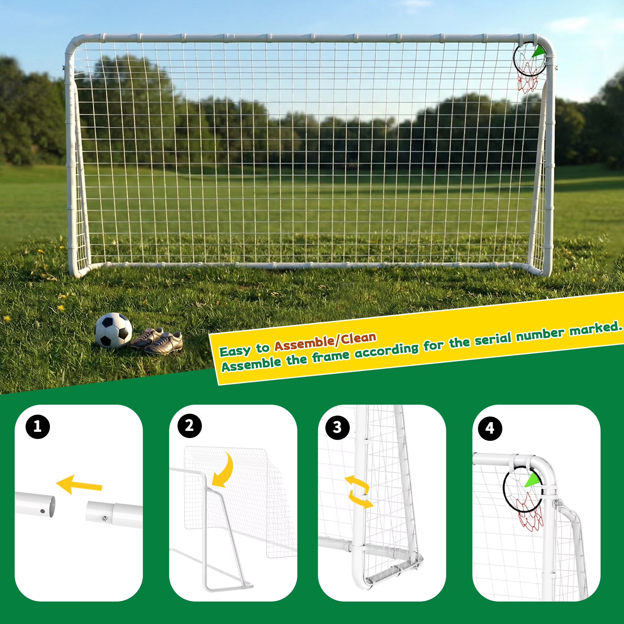 Kdymod 12×6 FT Portable Soccer Goal for Backyard, Easy Assembly Outdoor Soccer Goal Set for Kids and Adults (White)