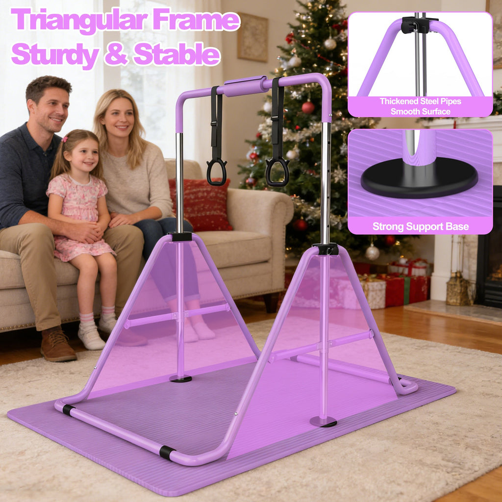 Kdymod Gymnastics Bar for Kid,Adjustable Height Kids Gymnastics Bar with Mat,Foldable Horizontal Junior Gymnastics Equipment Bar for Home Gym,Purple