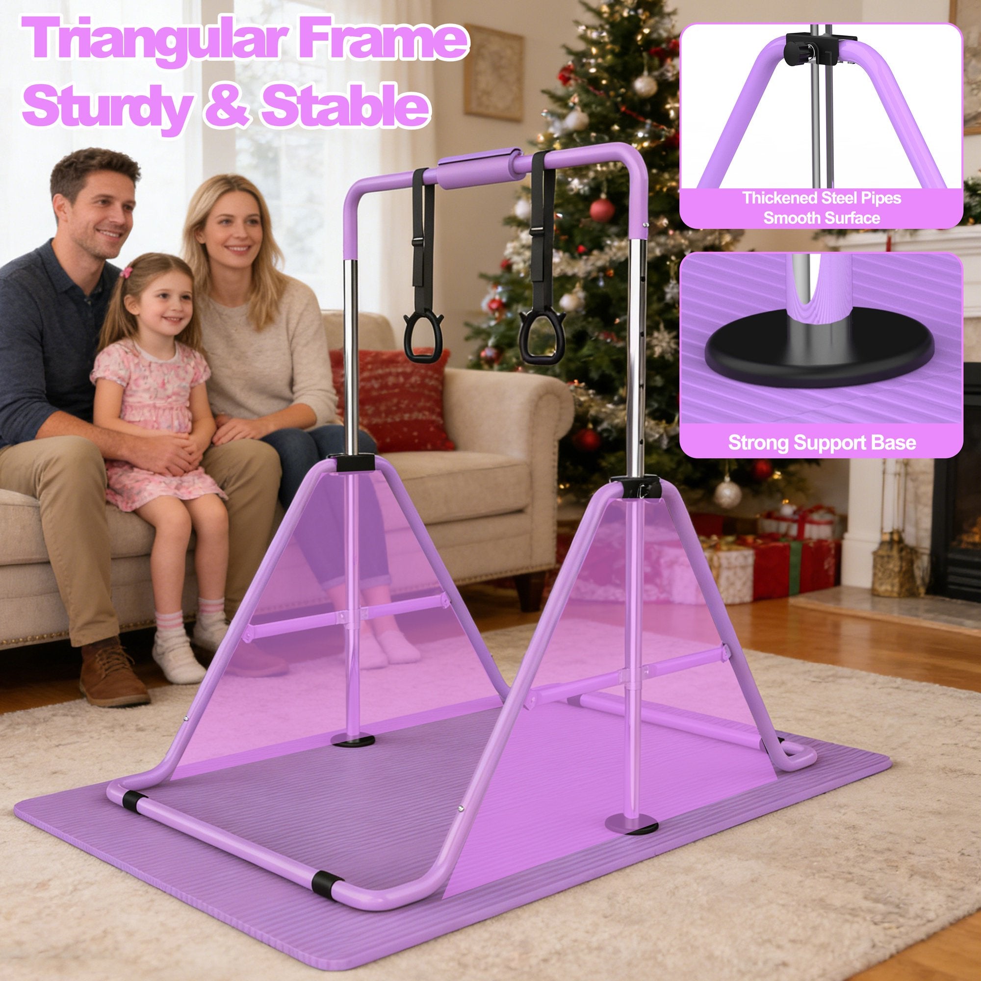 Kdymod Gymnastics Bar for Kid,Adjustable Height Kids Gymnastics Bar with Mat,Foldable Horizontal Junior Gymnastics Equipment Bar for Home Gym,Purple