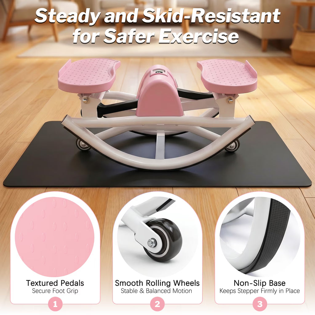 Kdymod Lateral Rocking Fitness Stepper, Low Impact Portable Exercise Stepper, Workout Machine, Rock Stepper Machine with Digital Monitor & Resistance Bands,Pink