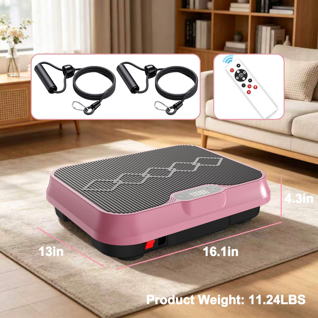 Kdymod Vibration Plate Exercise Machine with Resistance Bands,Whole Body Workout Vibration Platform with Remote Control,Quiet Exercise Equipment Workout Machine for Home Office,Rose Red