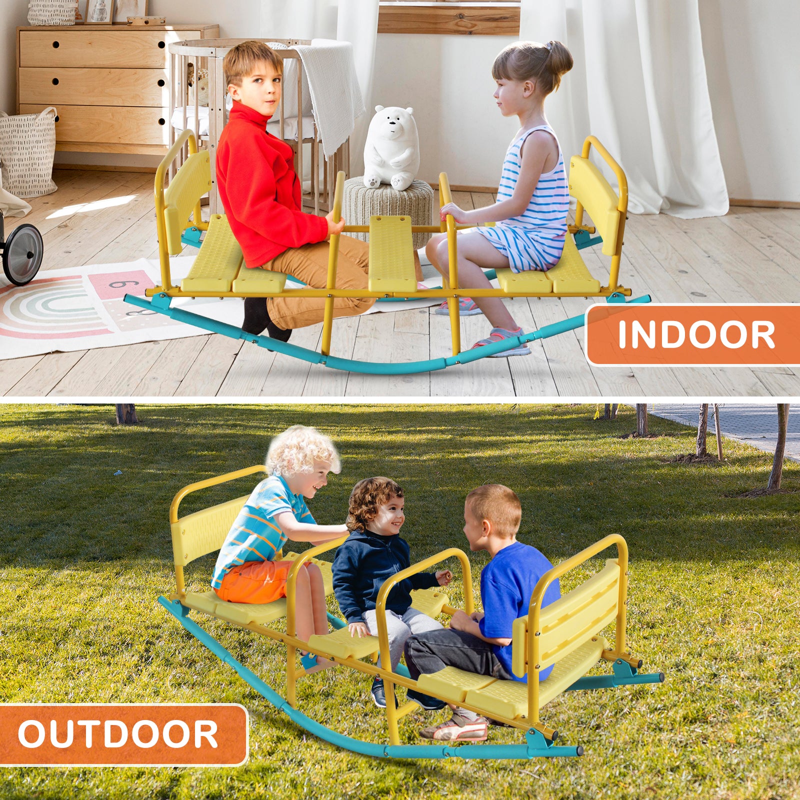 Mersco Kindergarten Children Outdoor Rocking Horse Outdoor Park Playground Equipment Double Or Triple Seesaw Swinging Fun