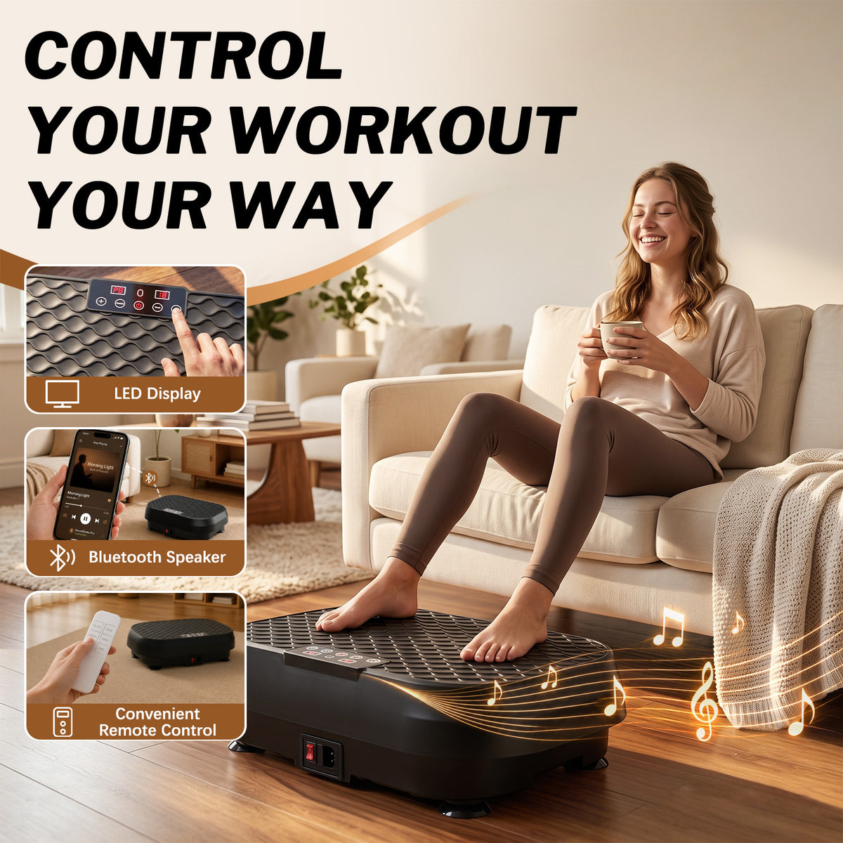 Kdymod Vibration Plate Exercise Machine & Whole Body Shake Plate, Workout Machine with Remote Control & Adjustable Settings, Versatile for Home Fitness, Black